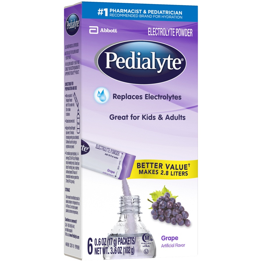 slide 2 of 4, Pedialyte Grape Electrolyte Powder 6-0.6 Oz. Powder Packs, 3.6 oz