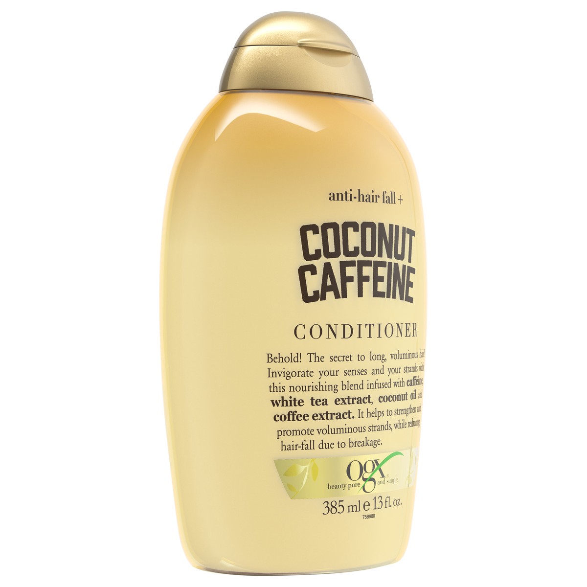 slide 2 of 5, OGX Anti-Hair Fall + Coconut Caffeine Strengthening Conditioner, 13 fl oz
