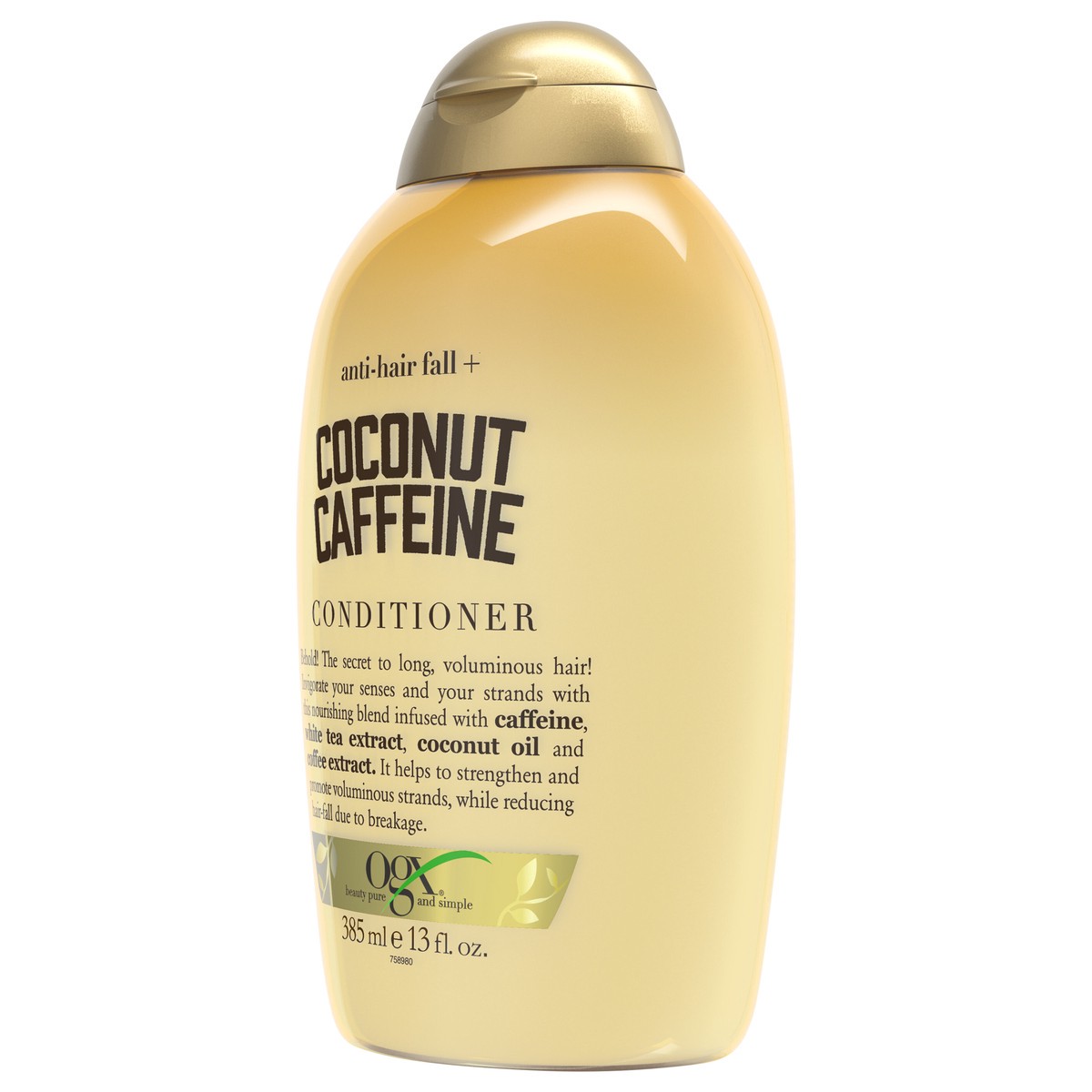 slide 5 of 5, OGX Anti-Hair Fall + Coconut Caffeine Strengthening Conditioner, 13 fl oz