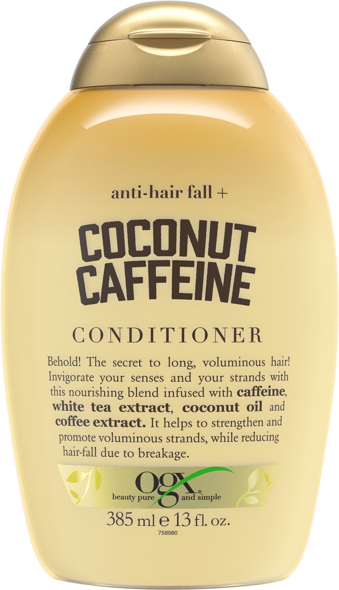 slide 4 of 5, OGX Anti-Hair Fall + Coconut Caffeine Strengthening Conditioner, 13 fl oz