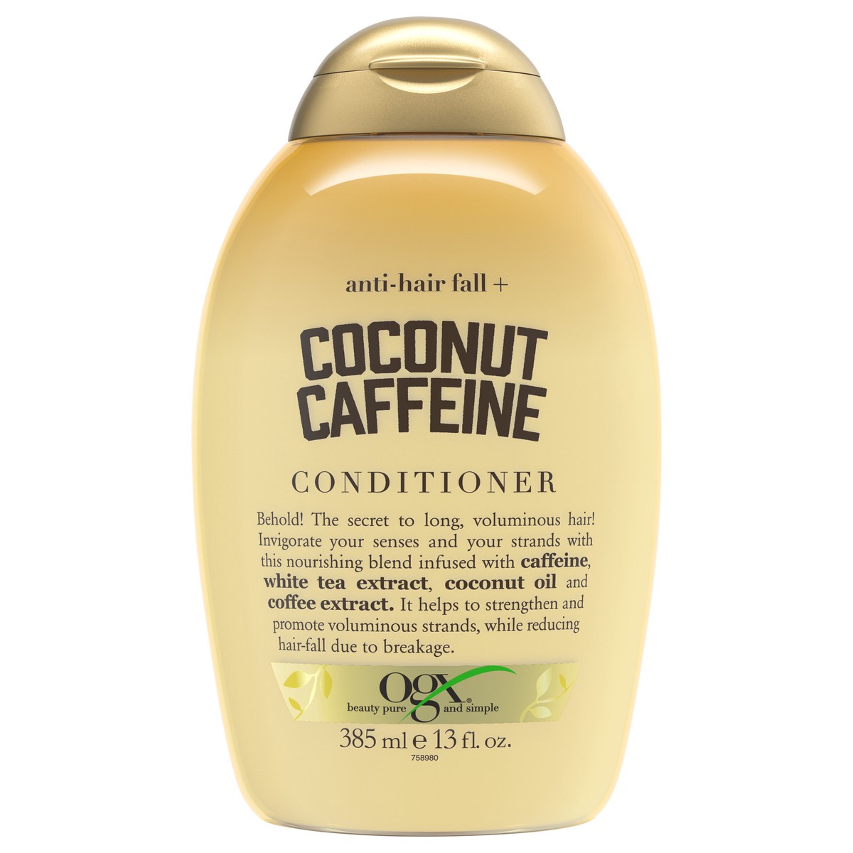slide 1 of 5, OGX Anti-Hair Fall + Coconut Caffeine Strengthening Conditioner, 13 fl oz