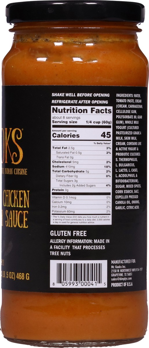 slide 9 of 13, Mr. Kooks Medium Spicy Butter Chicken Simmer Sauce 16.5 oz, 16.5 oz