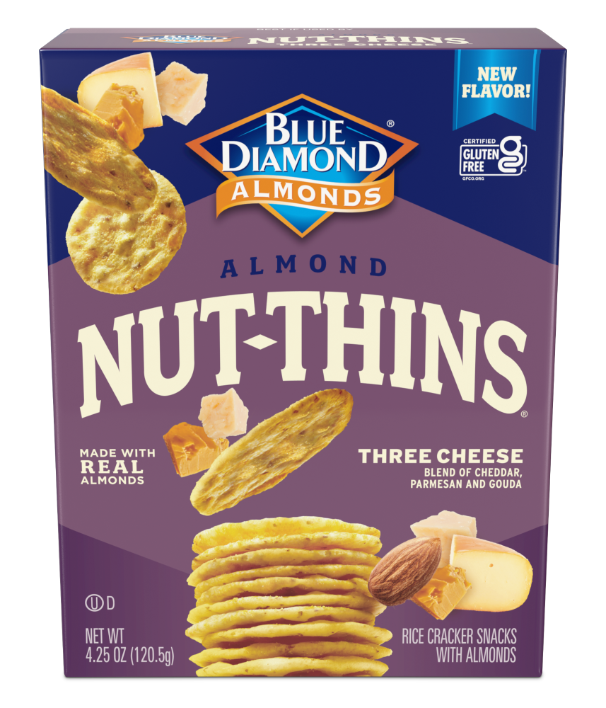 slide 1 of 5, Blue Diamond Nut-Thins Almond Three Cheese Rice Cracker Snacks 4.25 oz, 4.25 oz