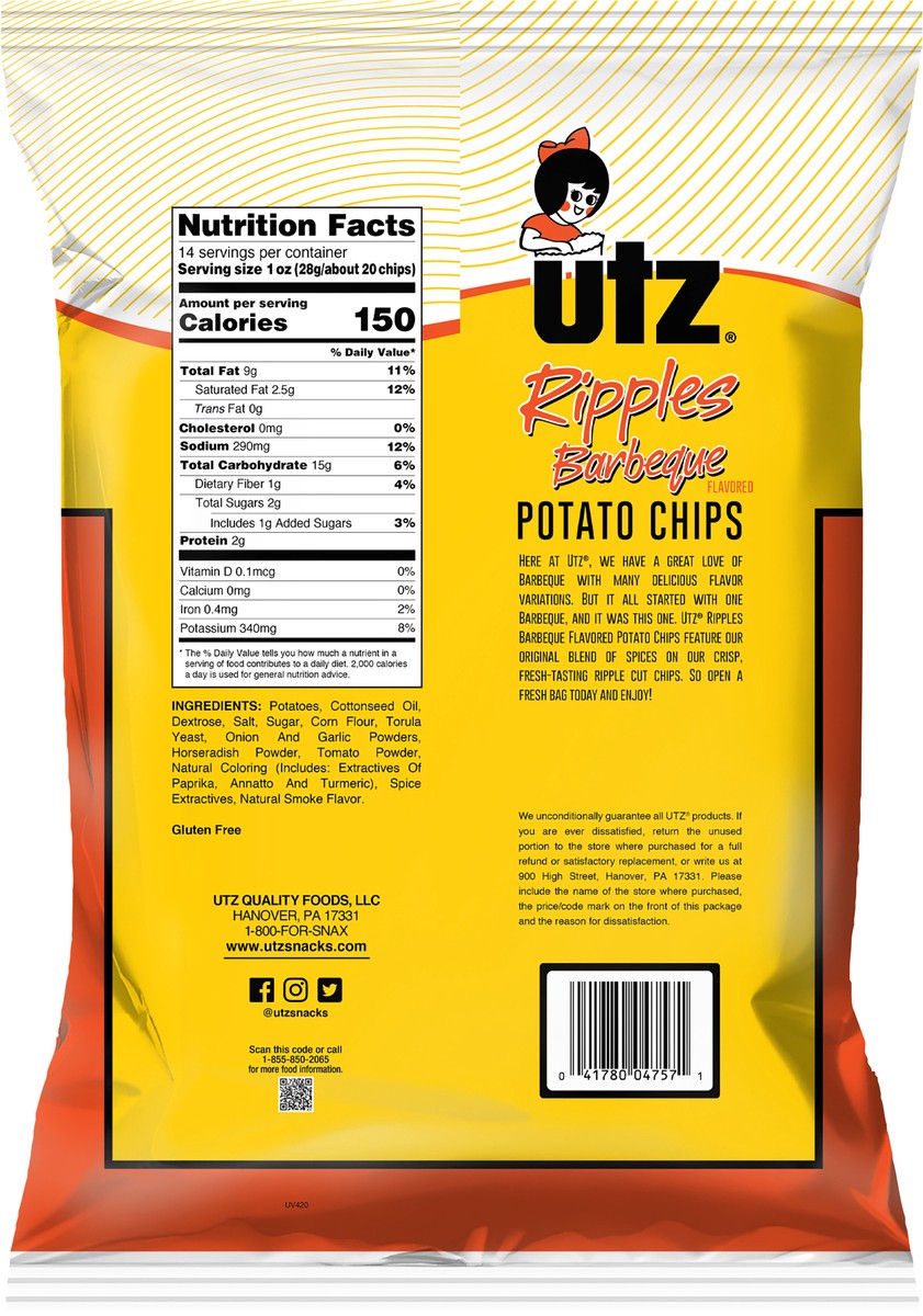 slide 7 of 7, Utz Ripples Barbeque Potato Chips Big Bag 14 oz, 14 oz