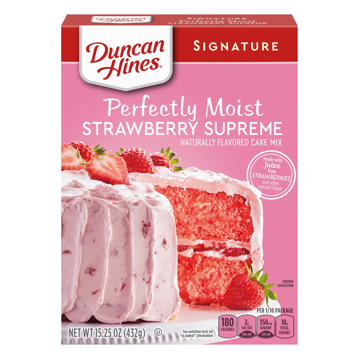slide 1 of 1, Duncan Hines Signature Perfectly Moist Strawberry Supreme Naturally Flavored Cake Mix, 15.25 OZ, 15.25 oz