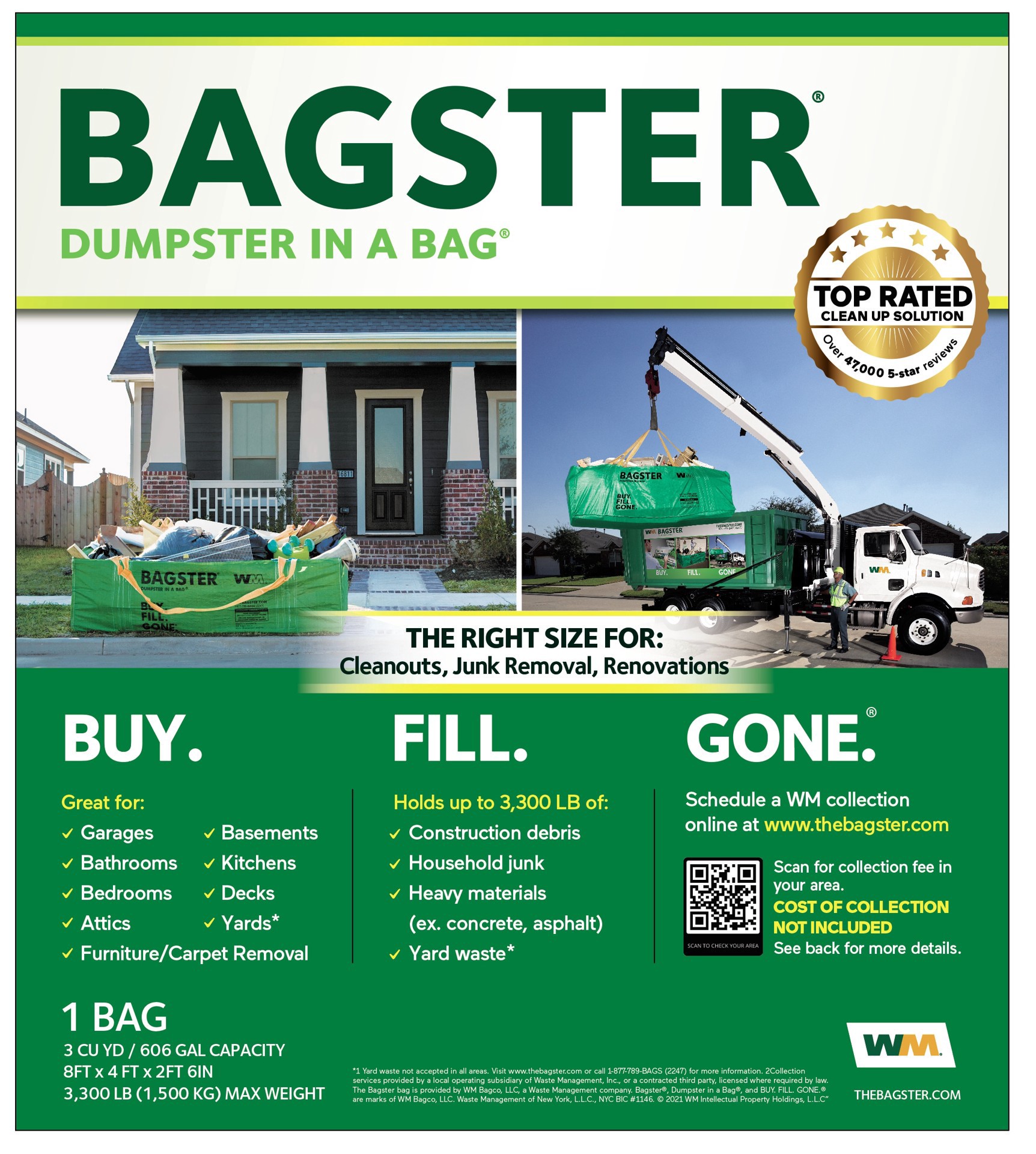 slide 1 of 6, Bagster Dumpster - a Bag - Green, 1 ct