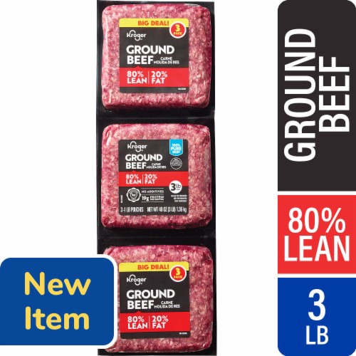 slide 1 of 1, Kroger Ground Beef, 80/20 Fine Grind, 3x 1 LB Brick (Saddle Pack), 3x 1LB Bricks, 1 lb