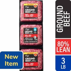 Kroger Ground Beef, 80/20 Fine Grind, 3x 1 LB Brick (Saddle Pack), 3x 1LB Bricks