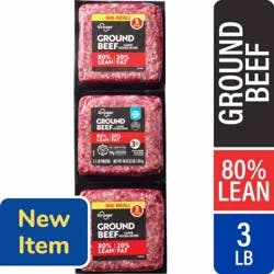 Kroger Ground Beef, 80/20 Fine Grind, 3x 1 LB Brick (Saddle Pack), 3x 1LB Bricks