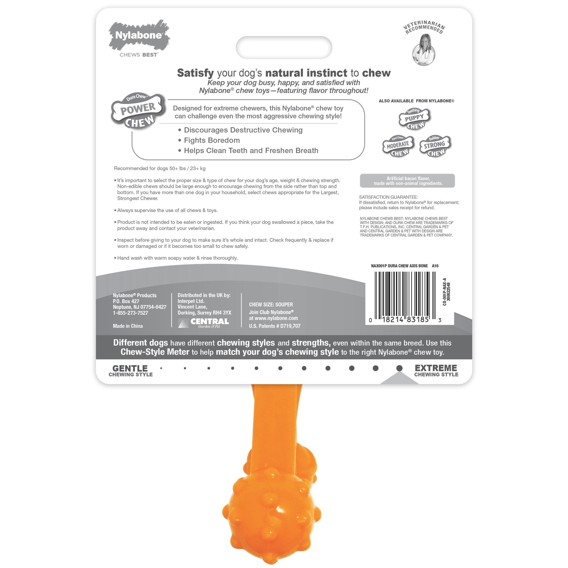 slide 5 of 8, Nylabone Power Chew Axis Bone Dog Chew Toy Bacon X-Large/Souper - 50+ lbs.(1 Count), 9.6 oz; MED