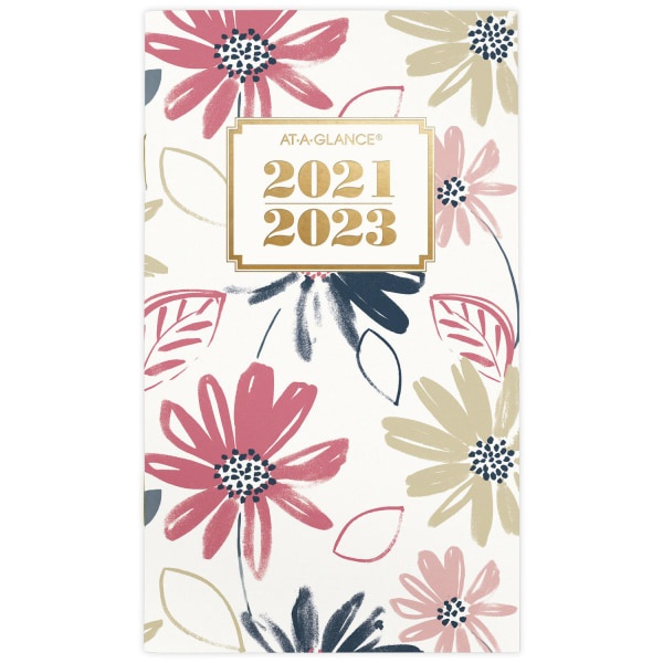 slide 1 of 7, At-A-Glance 2-Year Badge Floral Academic Monthly Planner, 3-1/2'' X 6'', Multicolor, July 2021 To June 2023, 1535F-021A, 1 ct