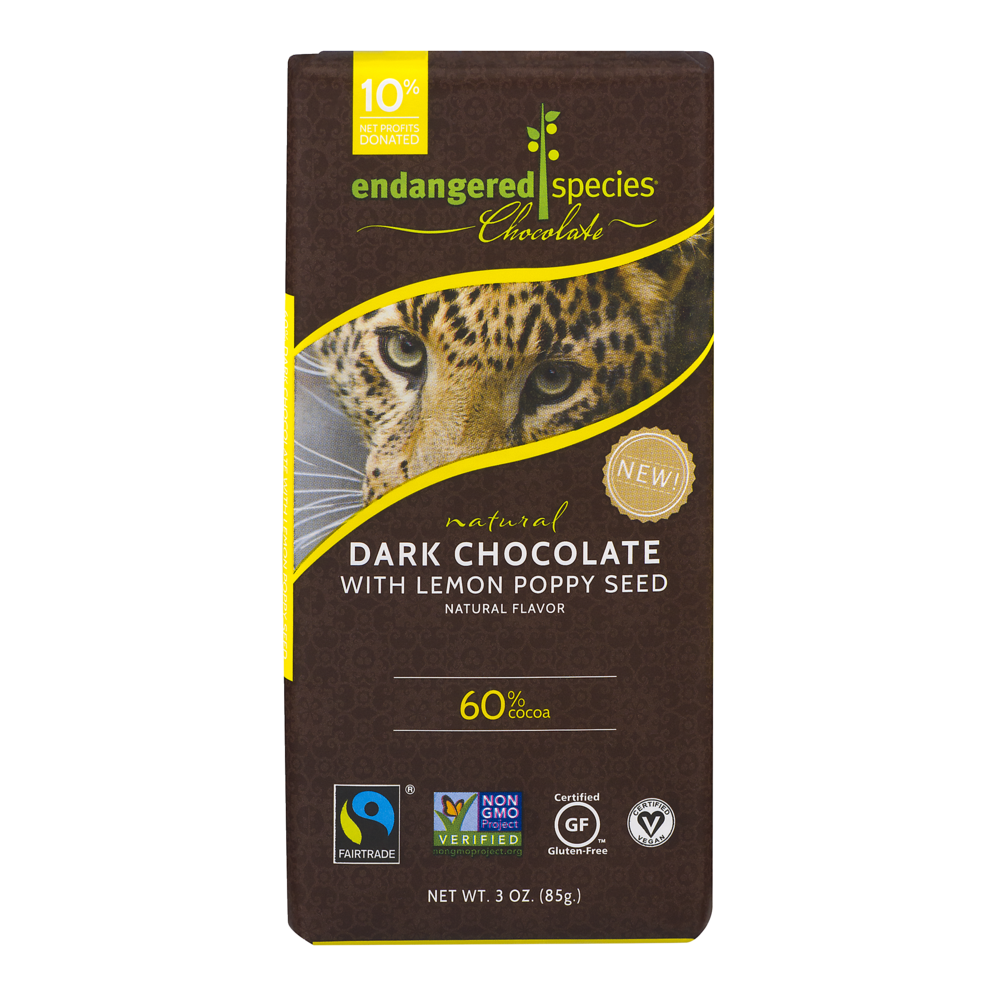 slide 1 of 1, Endangered Species Bar Dark Chocolate Lemon Poppy Seed, 3 oz