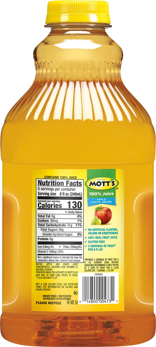 slide 3 of 7, Mott's 100% Apple White Grape Juice- 64 fl oz, 64 fl oz