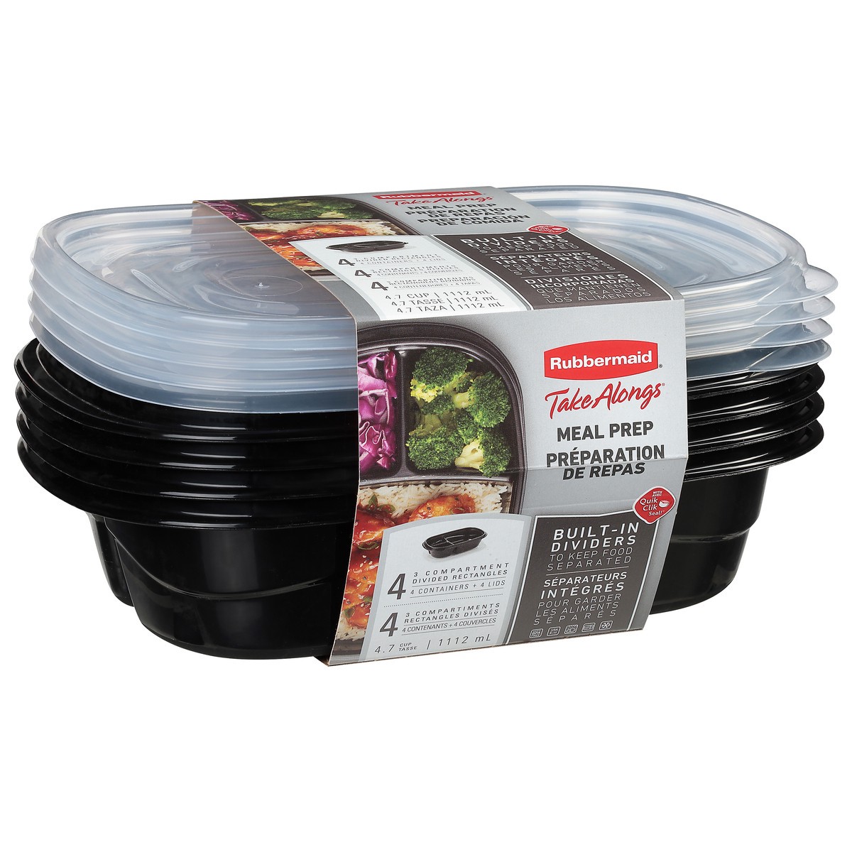 slide 7 of 11, Rubbermaid Take Alongs 4.7 Cup Black Meal Prep 4 ea, 4 ct