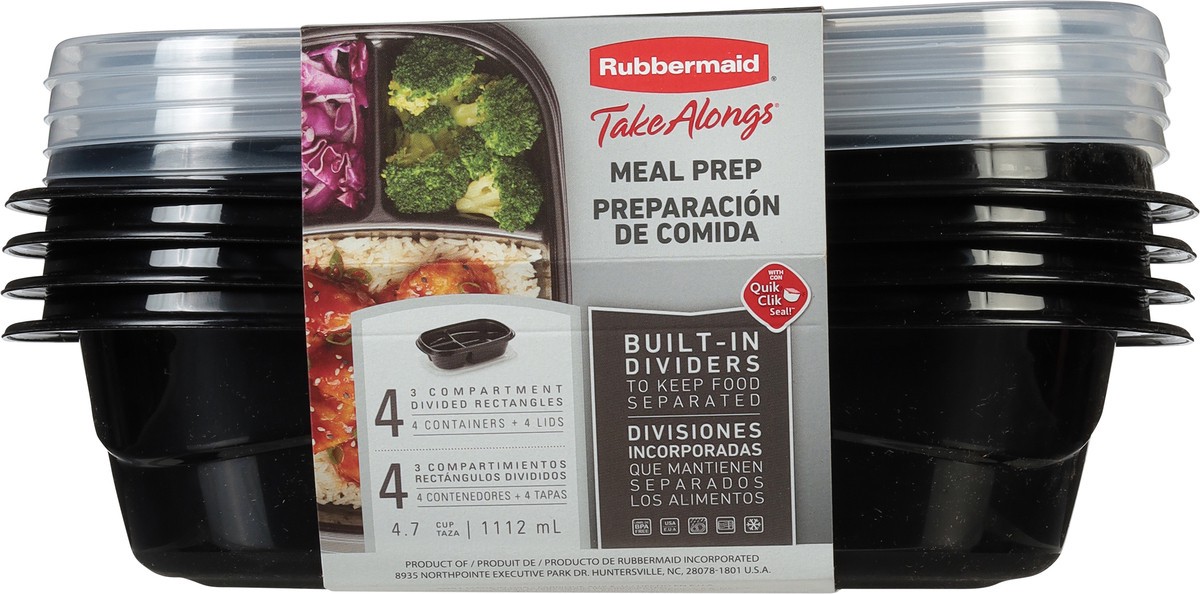 slide 11 of 11, Rubbermaid Take Alongs 4.7 Cup Black Meal Prep 4 ea, 4 ct