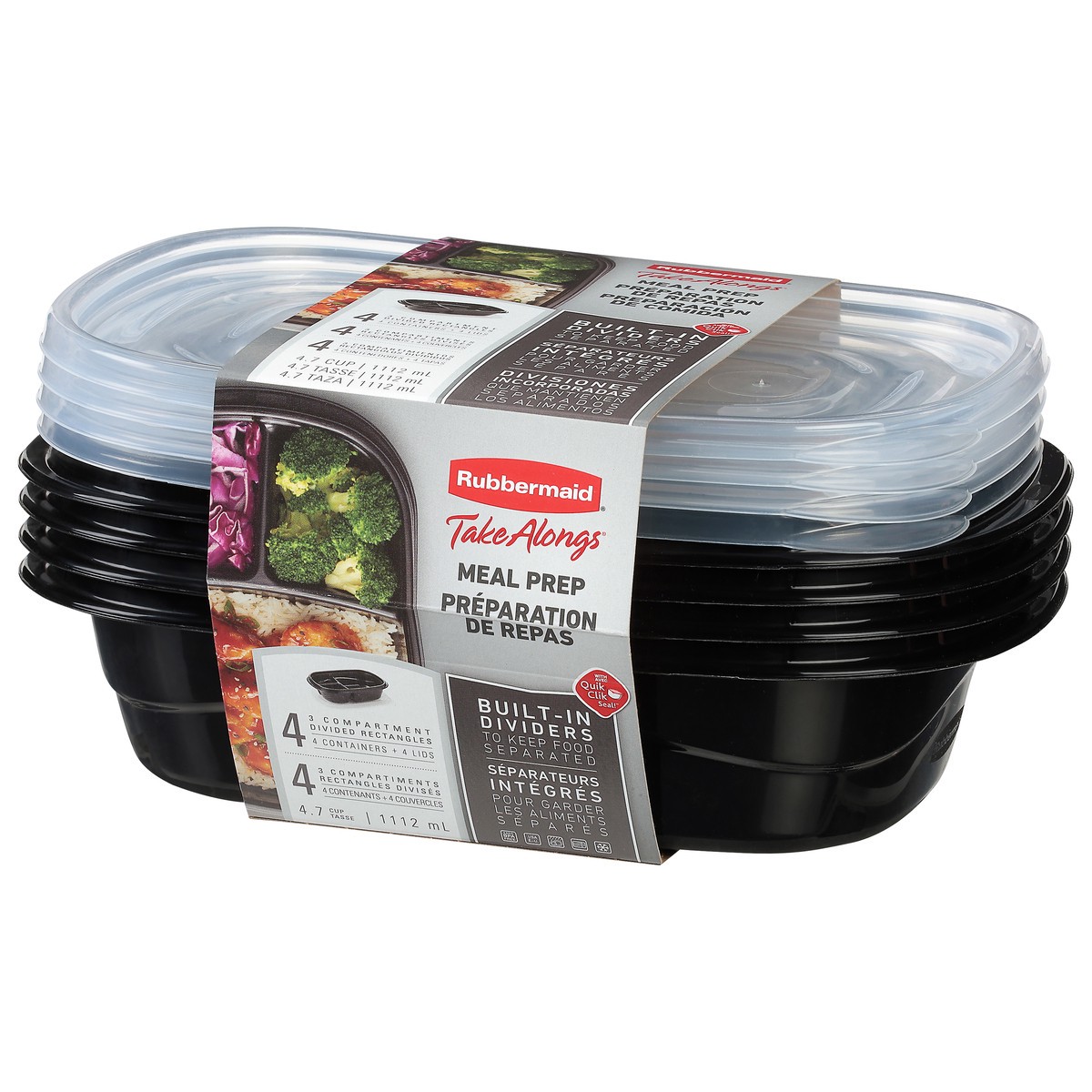 slide 5 of 11, Rubbermaid Take Alongs 4.7 Cup Black Meal Prep 4 ea, 4 ct