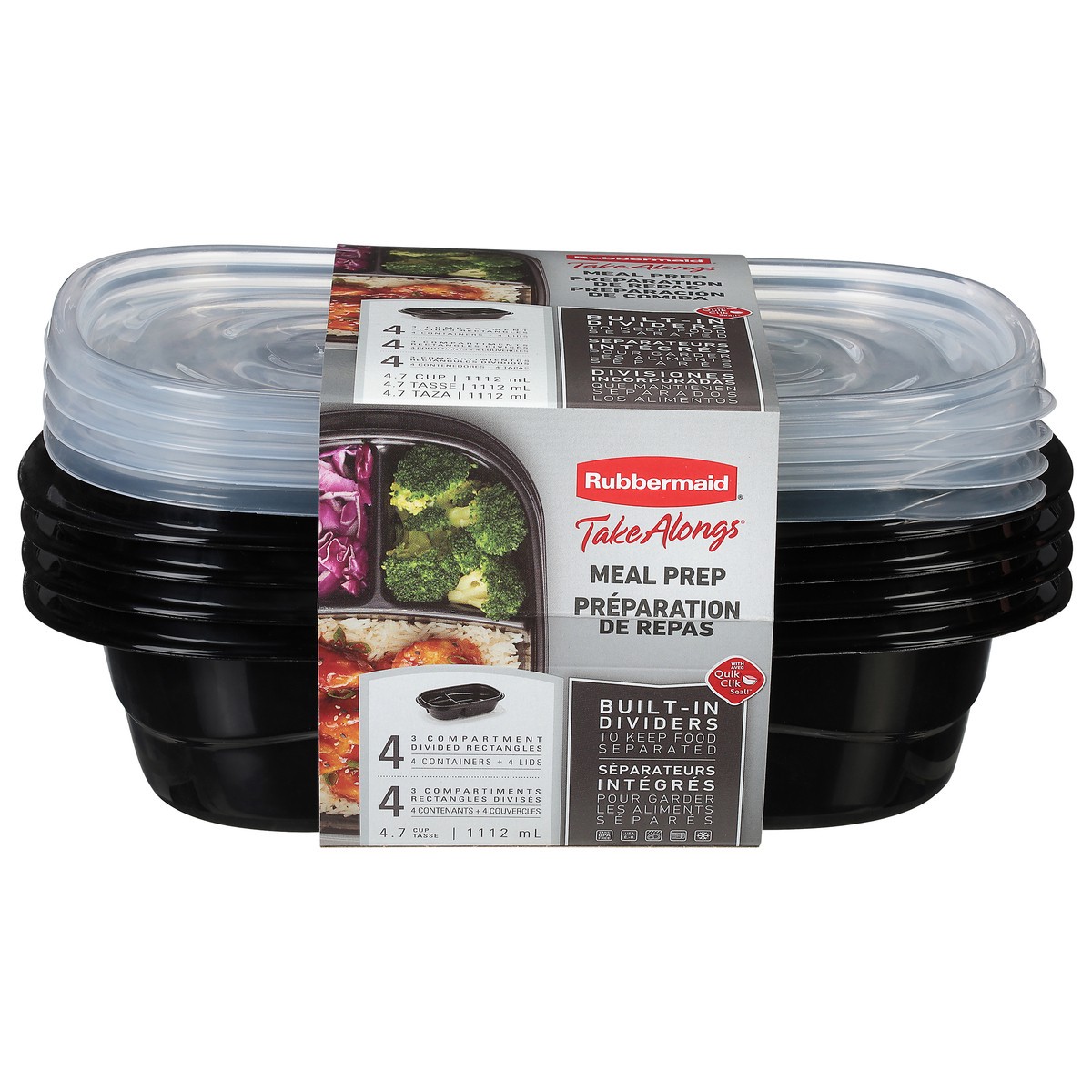 slide 1 of 11, Rubbermaid Take Alongs 4.7 Cup Black Meal Prep 4 ea, 4 ct