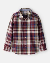 Boys Plaid Cotton Long-Sleeve Button-Down Shirt - Burgundy Multi 8