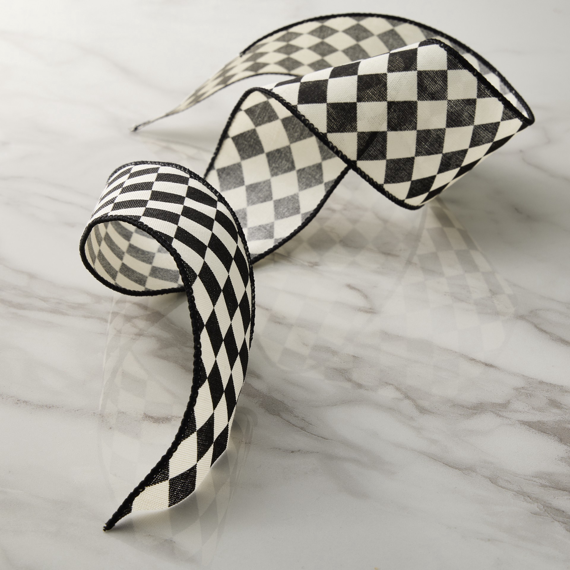 slide 2 of 2, 2.5" X 3yd. Black & White Diamonds Wired Edge Ribbon By Celebrate It, 2.5 in x 3 yd