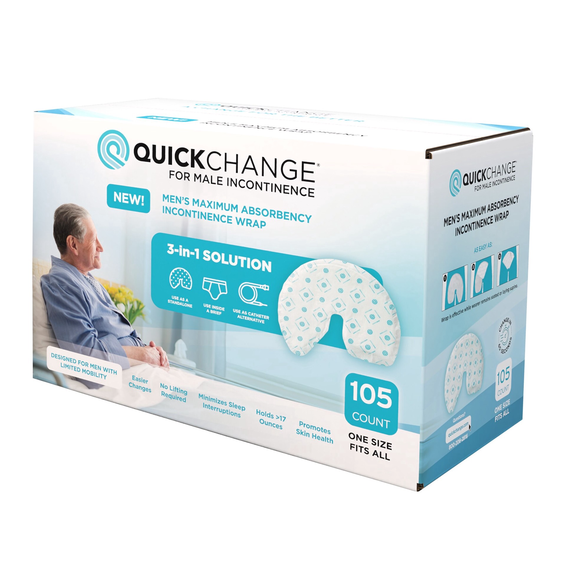 slide 1 of 1, QUICK CHANGE Quickchange Male Incontinence Wrap, Maximum Absorbency, One Size, 105 Ct, 105 ct
