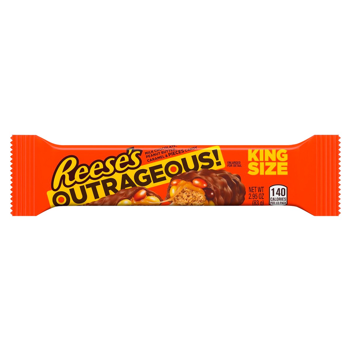 slide 1 of 7, Reese's OUTRAGEOUS! Peanut Butter, Caramel and Reese's PIECES King Size, Candy Bar, 2.95 oz, 2.95 oz