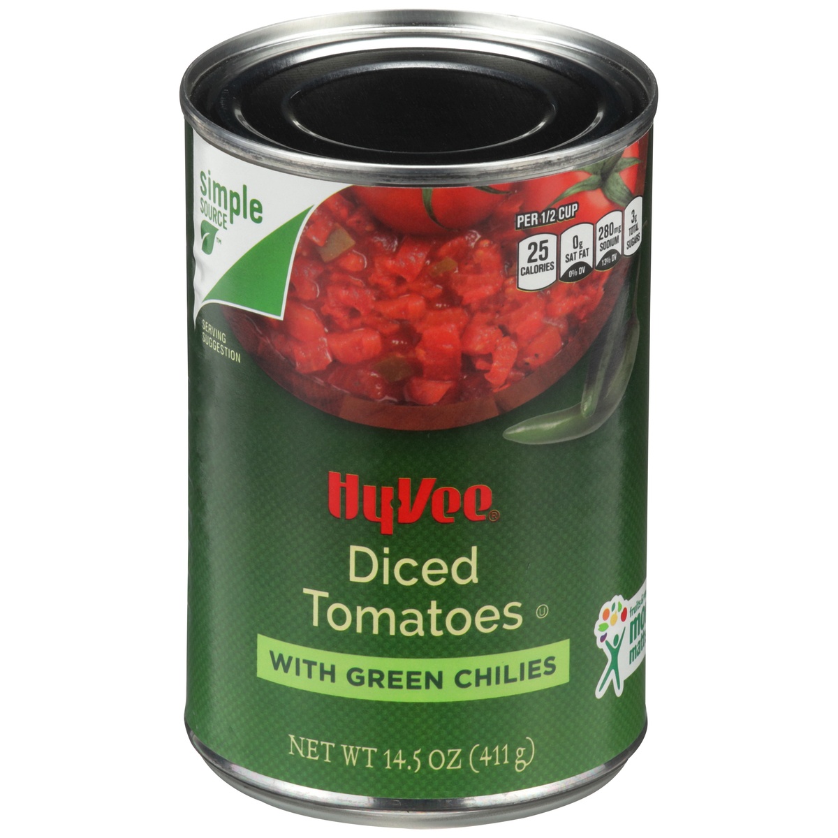 slide 1 of 1, Hy-vee Diced Tomatoes With Green Chilies, 14.5 oz