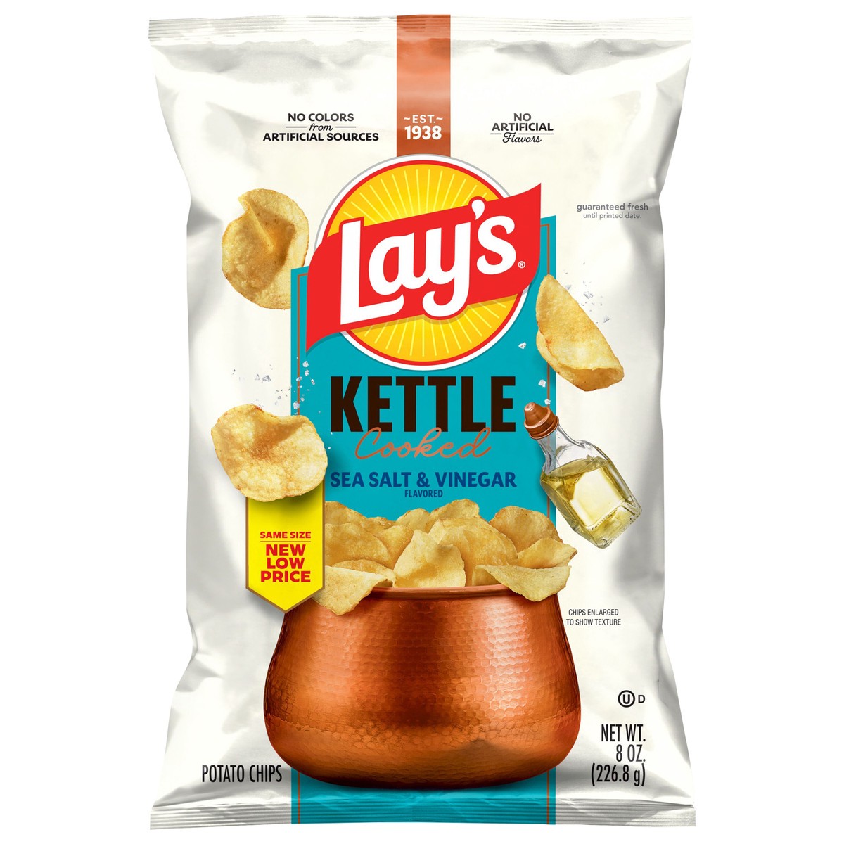 slide 1 of 3, Lay''s Kettle Cooked Potato Chips Sea Salt & Vinegar Flavored 8 Oz, 8 oz