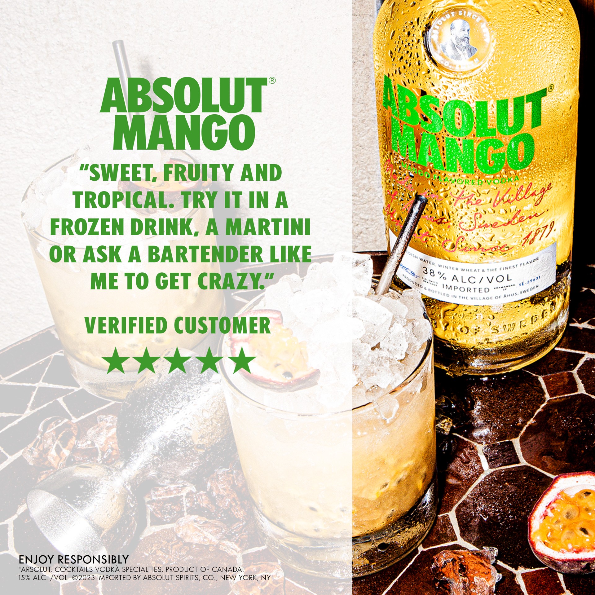 slide 7 of 8, Absolut Mango Flavored Vodka, 1 L Bottle, 38% ABV, 1 liter