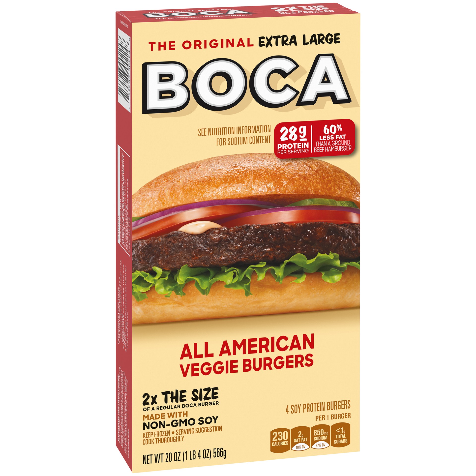 slide 4 of 5, BOCA Extra Large All American Veggie Burger with Non-GMO Soy, 4 ct Box, 20 oz