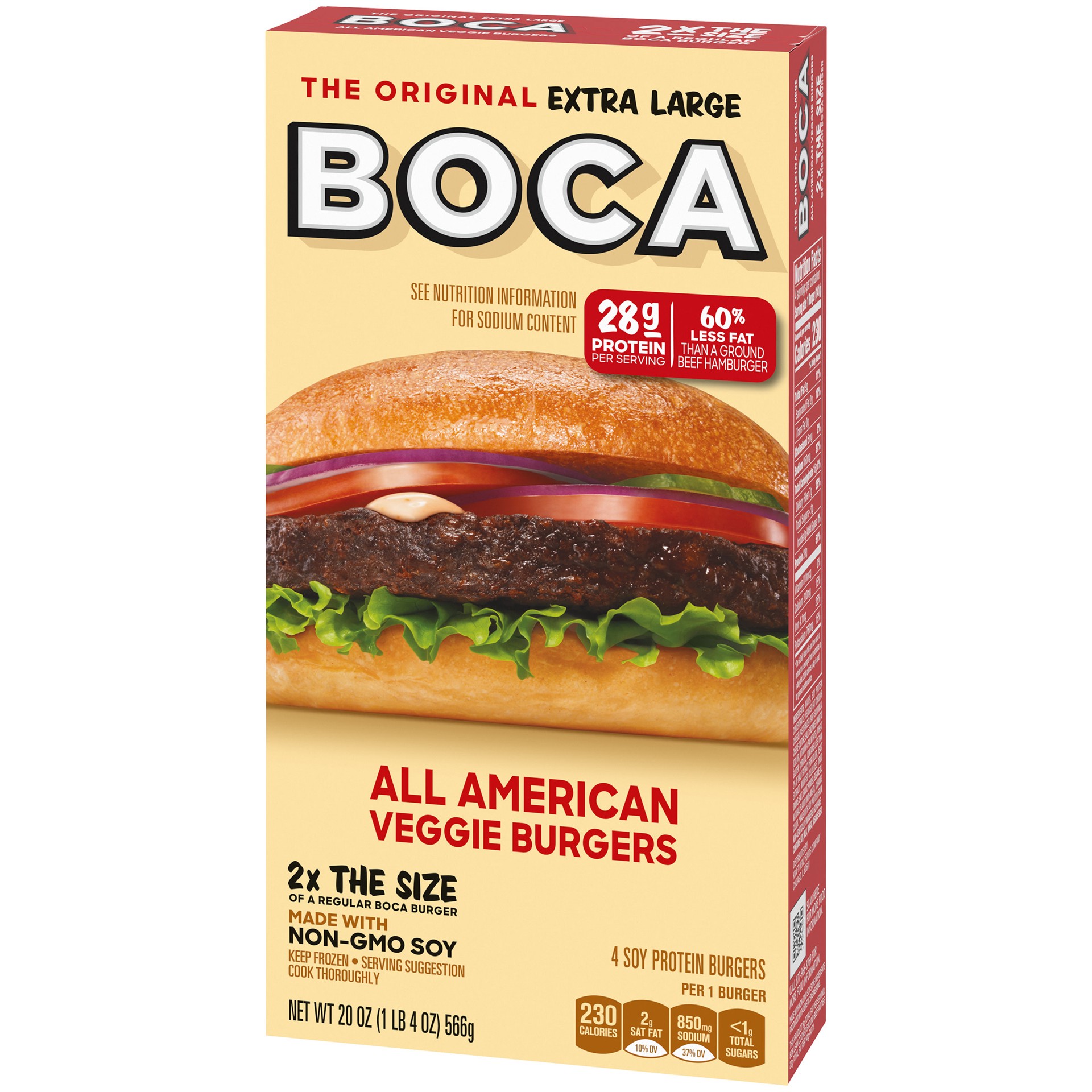 slide 3 of 5, BOCA Extra Large All American Veggie Burger with Non-GMO Soy, 4 ct Box, 20 oz