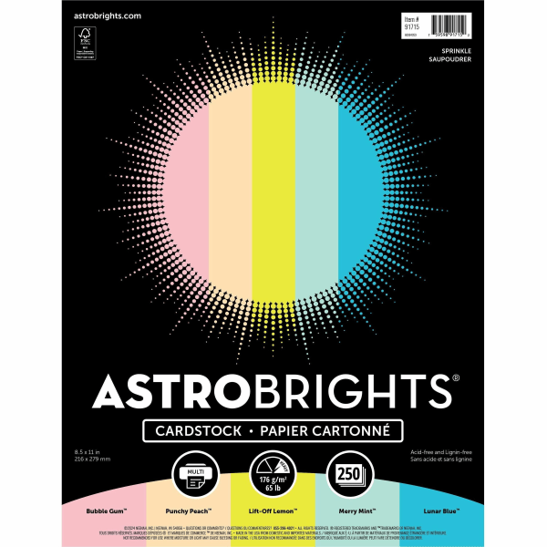 slide 2 of 3, ASTROBRIGHTS Color Card Stock, Letter Size, 65 Lb, Assorted Colors, 250 Sheets Per Pack, 250 ct