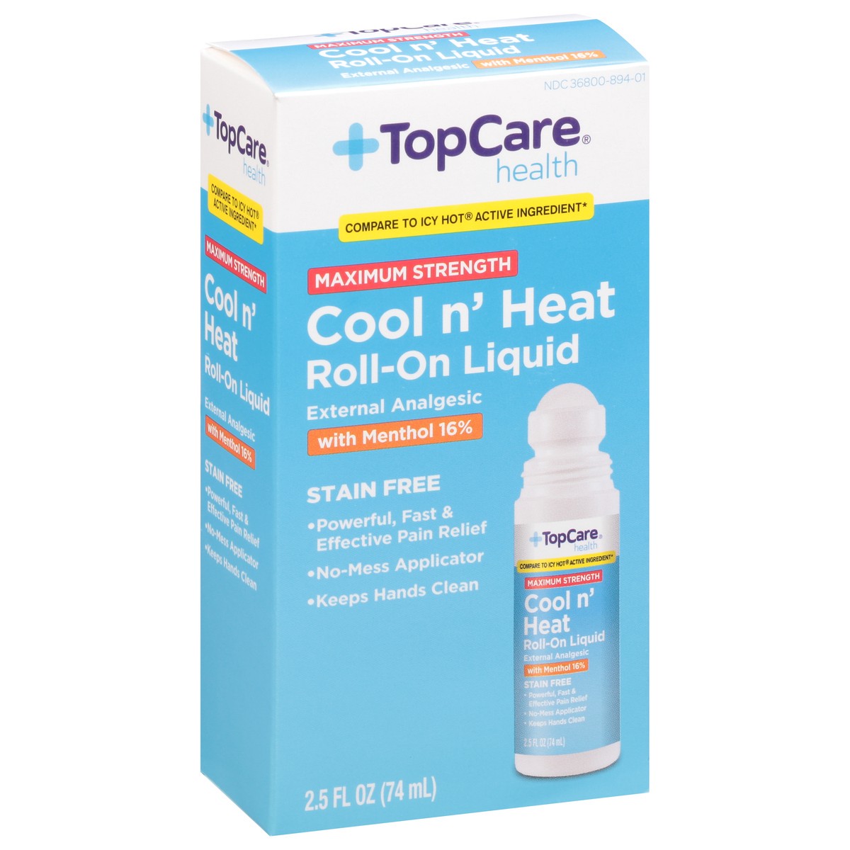 slide 2 of 10, TopCare Health Maximum Strength Cool n' Heat  Roll-On Liquid with Menthol 16% 2.5 fl oz, 2.5 fl oz