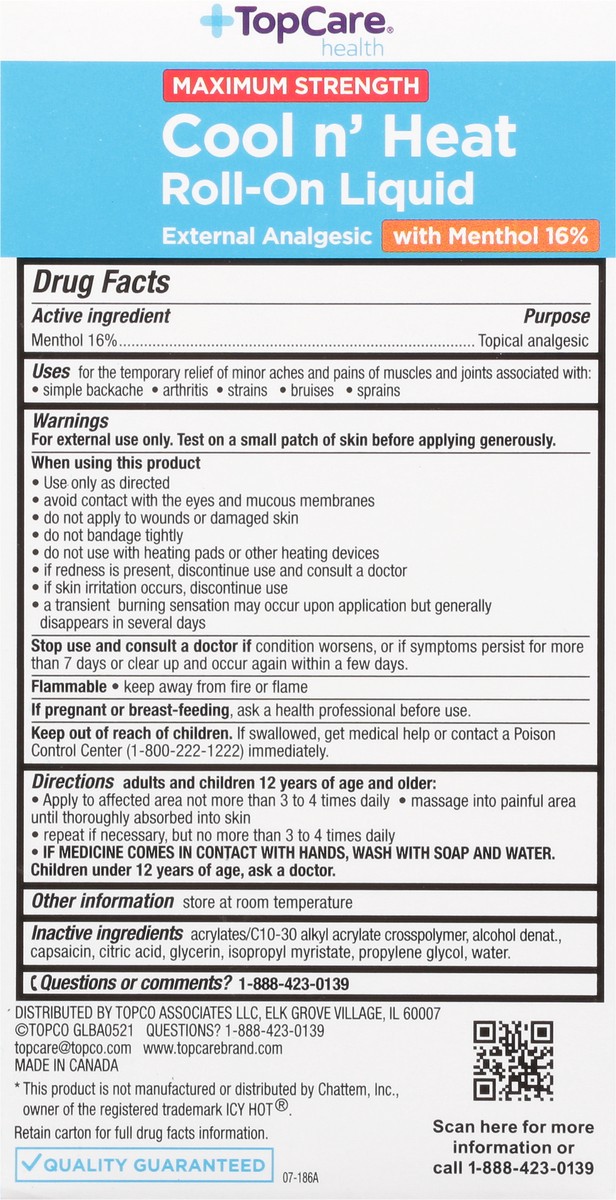 slide 9 of 10, TopCare Health Maximum Strength Cool n' Heat  Roll-On Liquid with Menthol 16% 2.5 fl oz, 2.5 fl oz