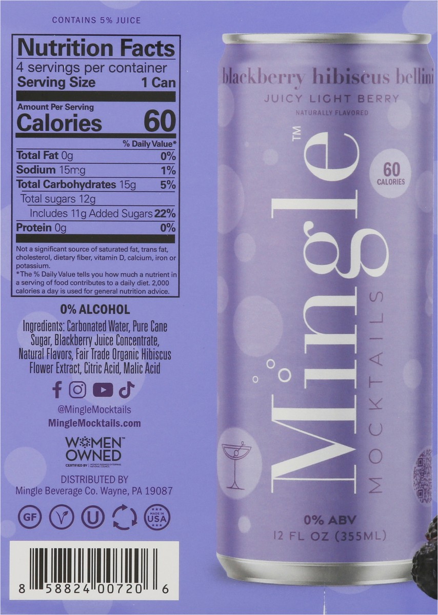 slide 2 of 9, Mingle Blackberry Hibiscus Bellini Mocktails Can 4 ea, 1 ct