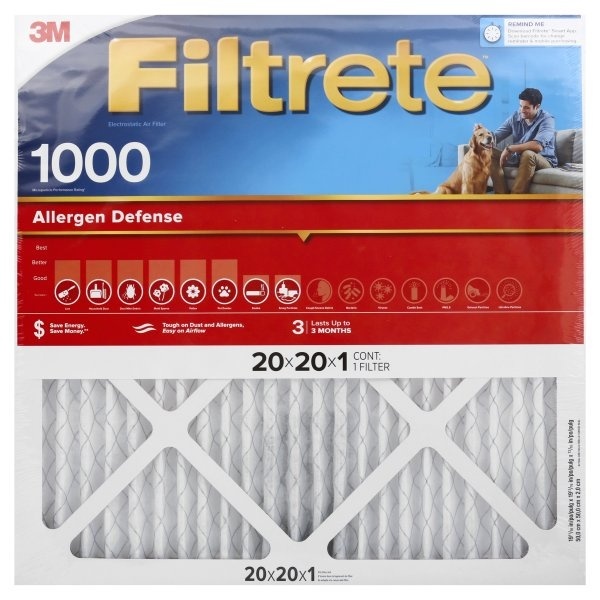 slide 1 of 1, 3M Filtrete Allergen Defense Protection 1000 Micro Allergen Filter, 20 in x 20 in x 1 in