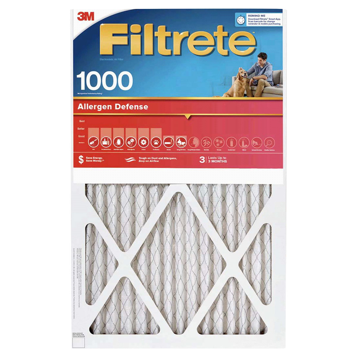 slide 1 of 29, 3M Air Filter, Electrostatic, Allergen Defense 1000, 1 ct