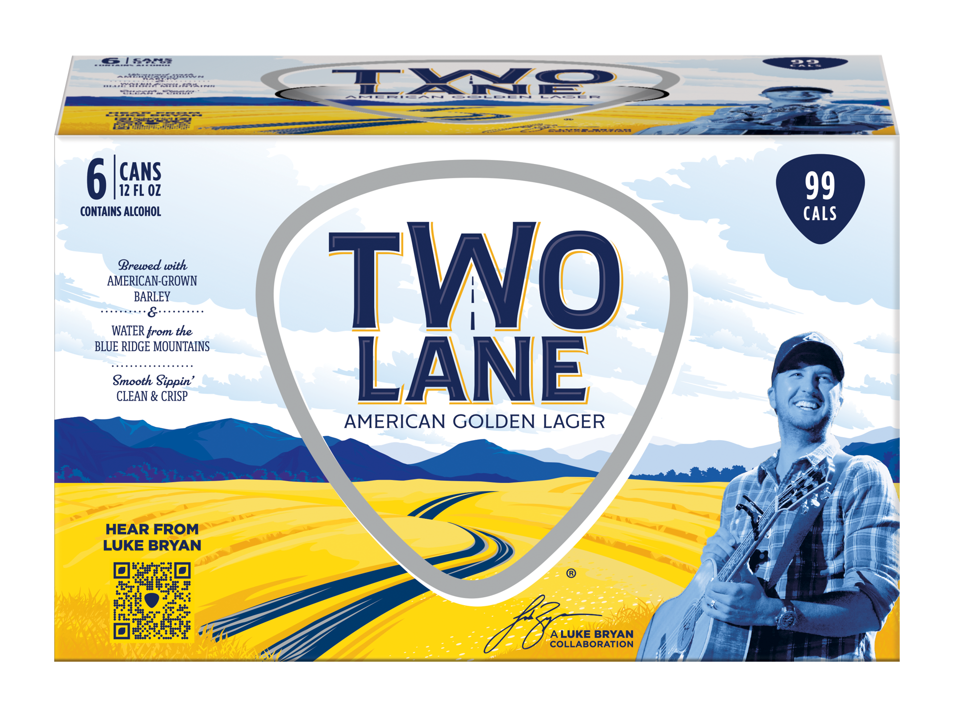 slide 1 of 7, Two Lane American Golden Lager Craft Beer, 6 pk 12 fl oz Cans, 4.2% ABV, 12 oz