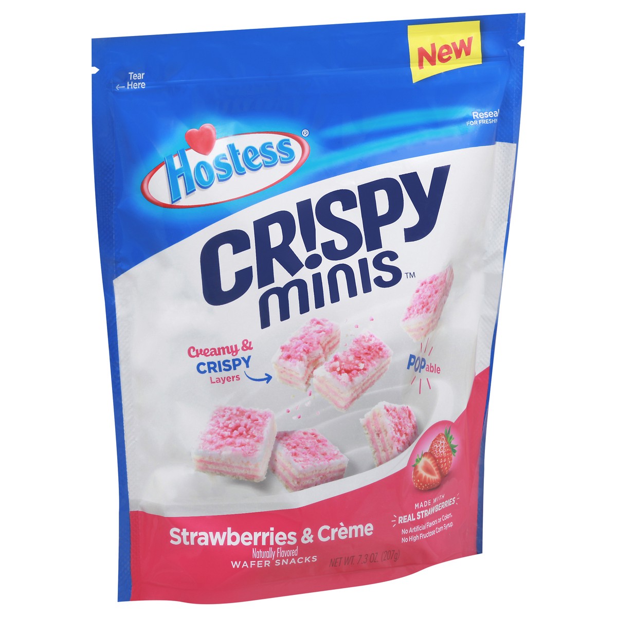 slide 4 of 9, HOSTESS CR!SPY MINIS, Strawberries & Crème Bite-Sized Wafer Snacks, Made with Real Strawberries, 7.3 oz, 7.3 oz