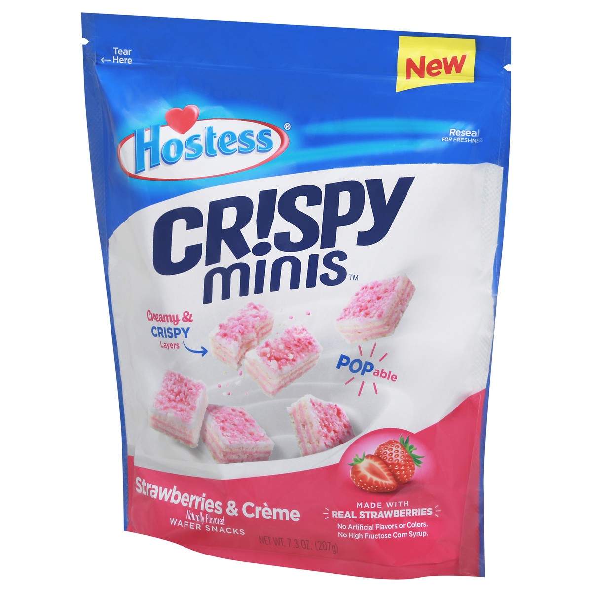 slide 2 of 9, HOSTESS CR!SPY MINIS, Strawberries & Crème Bite-Sized Wafer Snacks, Made with Real Strawberries, 7.3 oz, 7.3 oz