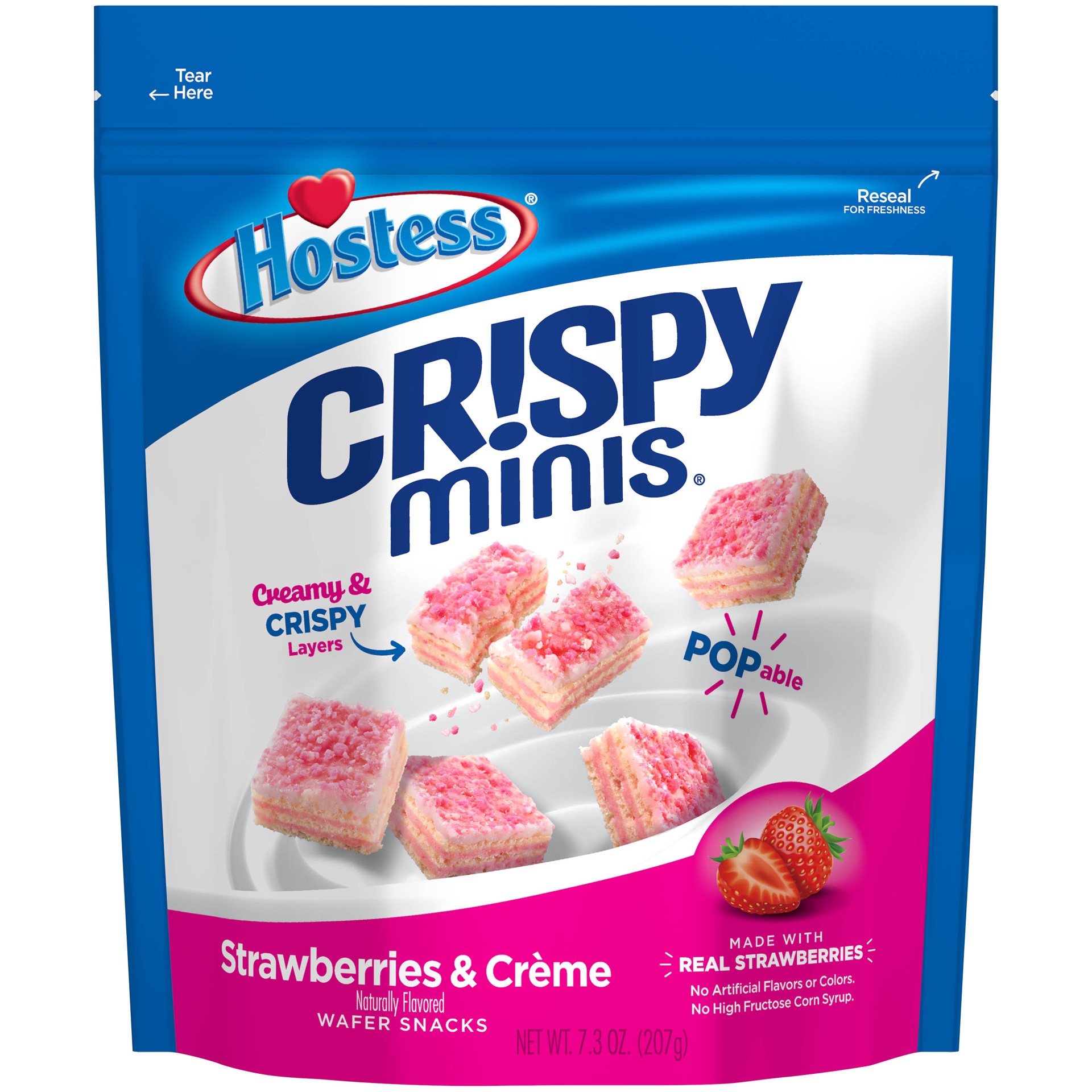 slide 1 of 9, HOSTESS CR!SPY MINIS, Strawberries & Crème Bite-Sized Wafer Snacks, Made with Real Strawberries, 7.3 oz, 7.3 oz