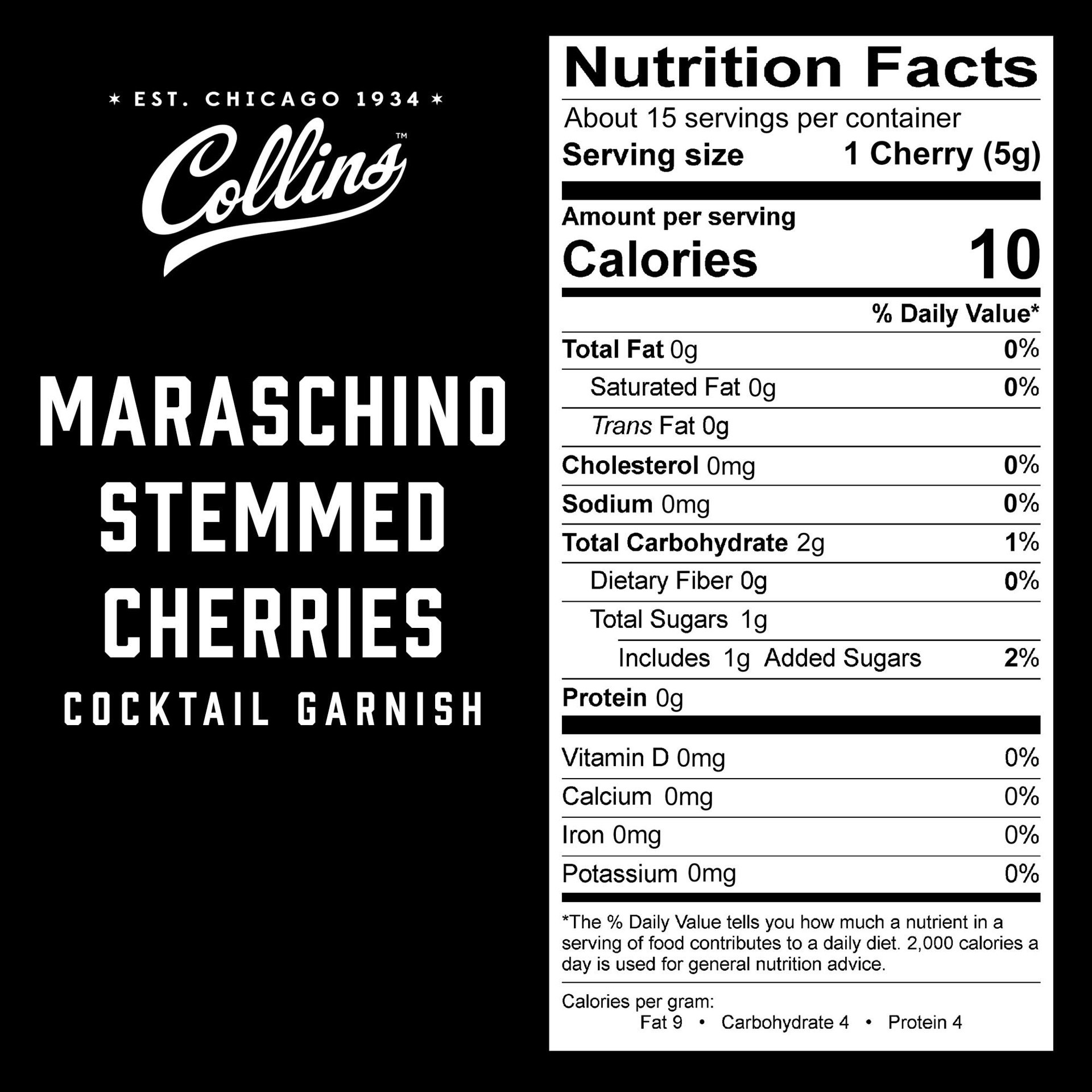 slide 2 of 4, Collins Stemmed Maraschino Cocktail Cherries | Royal Anne Cherries Garnish for Cocktails, Manhattan, Old Fashioned, 10oz, 10 oz