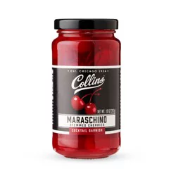 Collins Stemmed Maraschino Cocktail Cherries | Royal Anne Cherries Garnish for Cocktails, Manhattan, Old Fashioned, 10oz