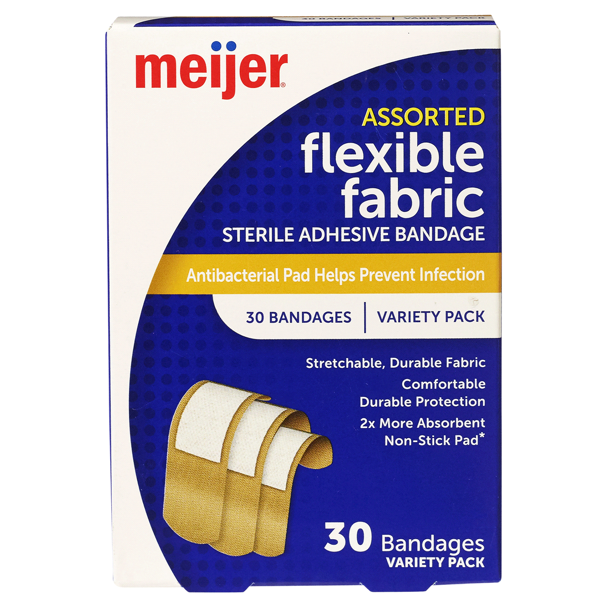 slide 1 of 5, Meijer Fabric Antibacterial Bandage Assortment, 30 ct