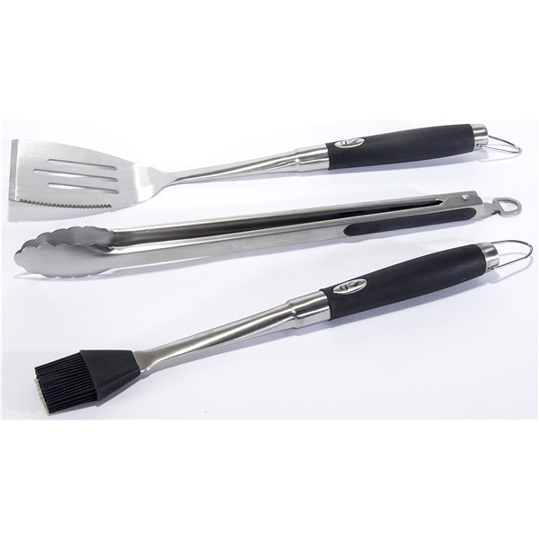 slide 1 of 1, Grand Gourmet Stainless Steel Barbecue Tool Set With Soft Handles, 3 ct