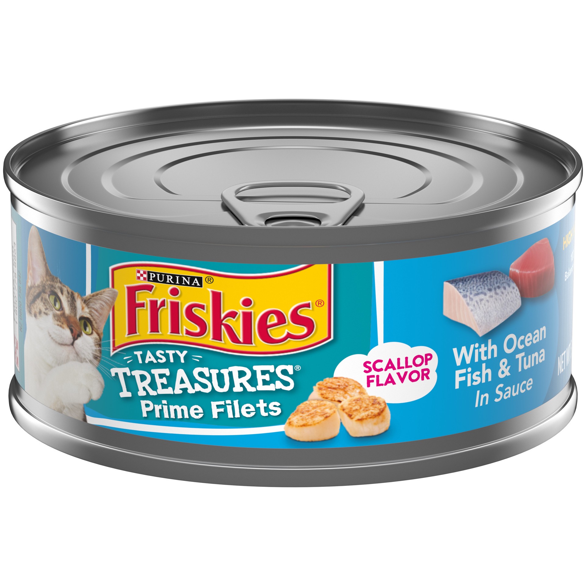 slide 1 of 7, Friskies Purina Friskies Pate Wet Cat Food, Tasty Treasures With Ocean Fish & Tuna and Scallop Flavor, 5.5 oz