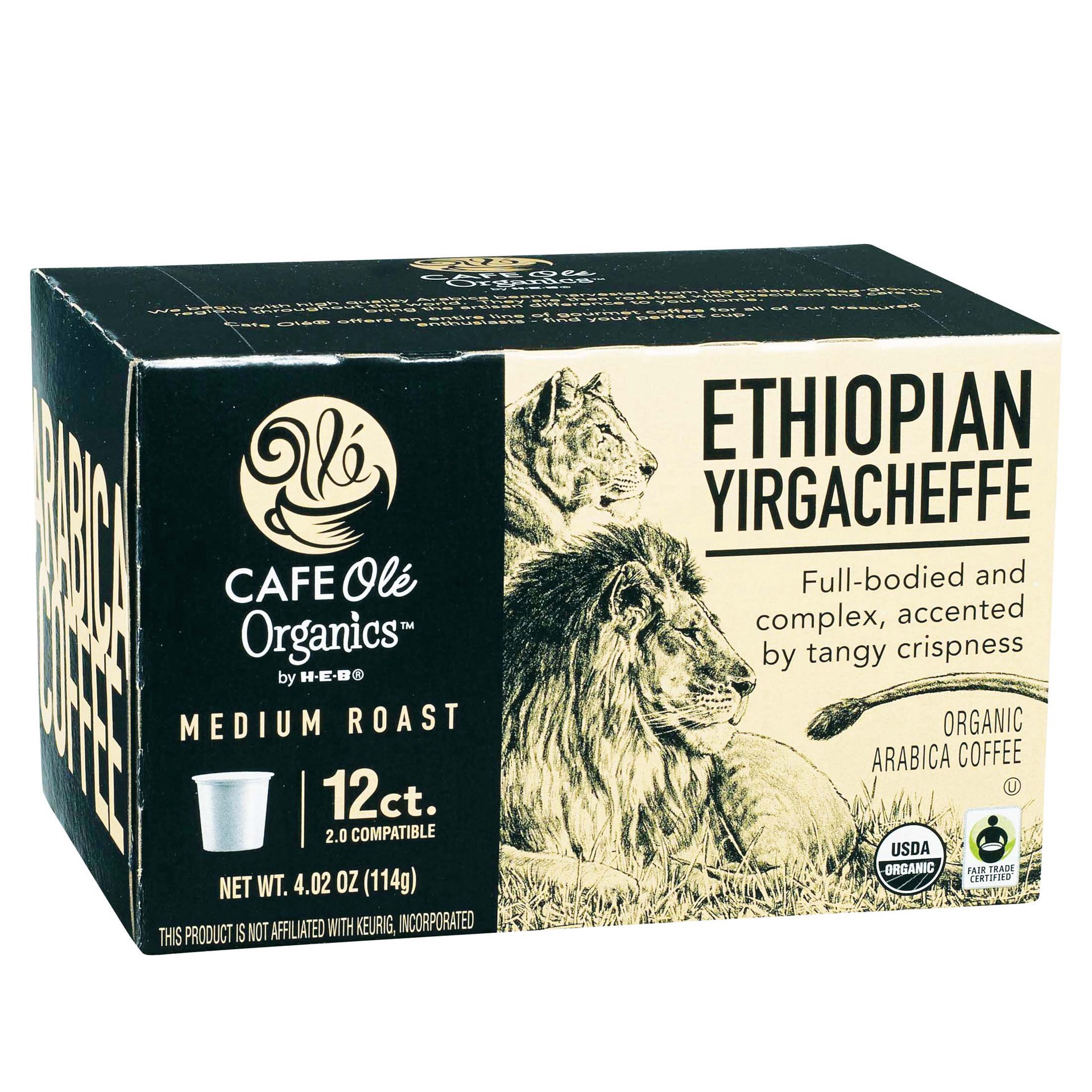 slide 1 of 1, CAFE Olé Organics by H-E-B Medium Roast Ethiopian Yirgacheffe Coffee Single Serve Cups, 12 ct