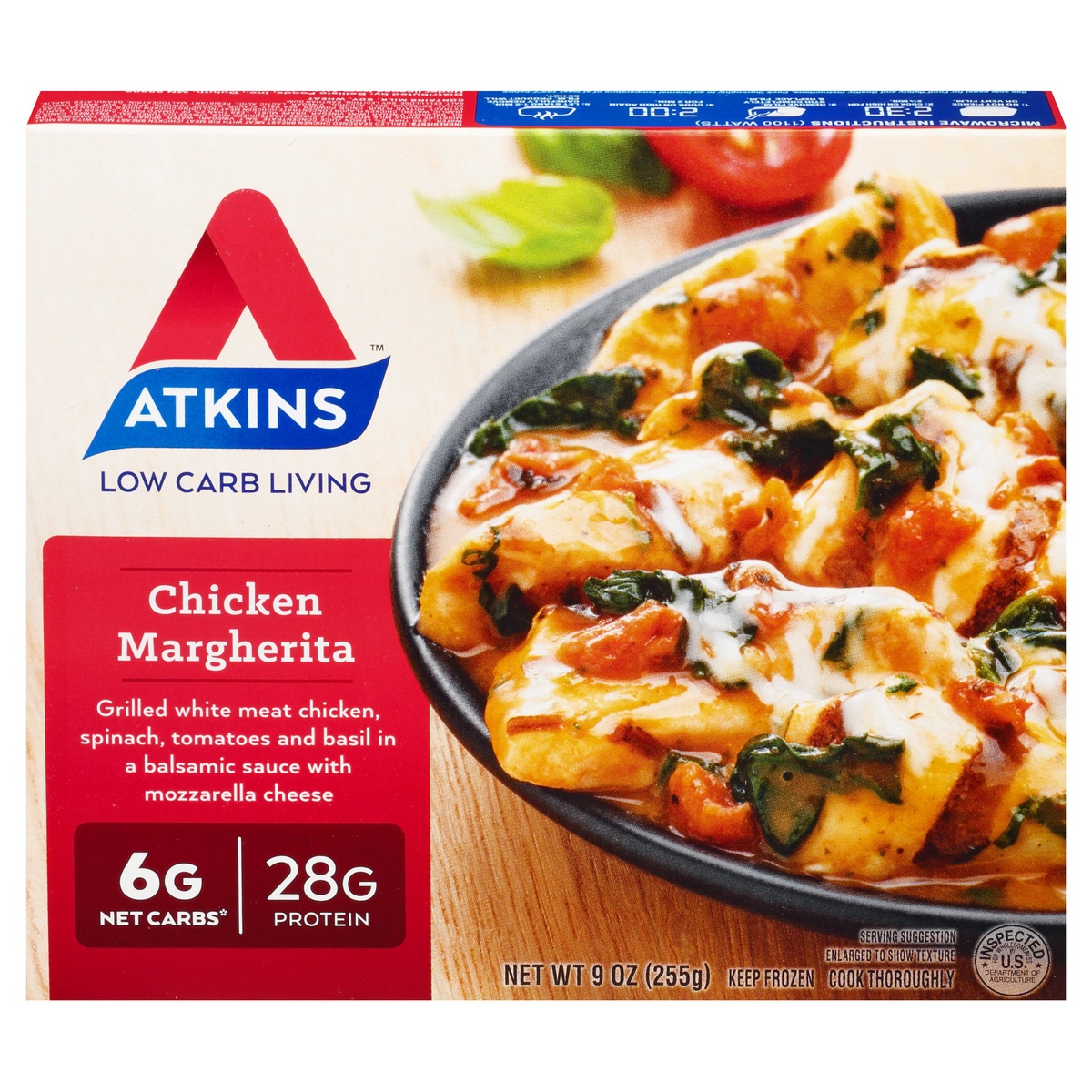 slide 1 of 8, Atkins Chicken Margherita, 9 oz