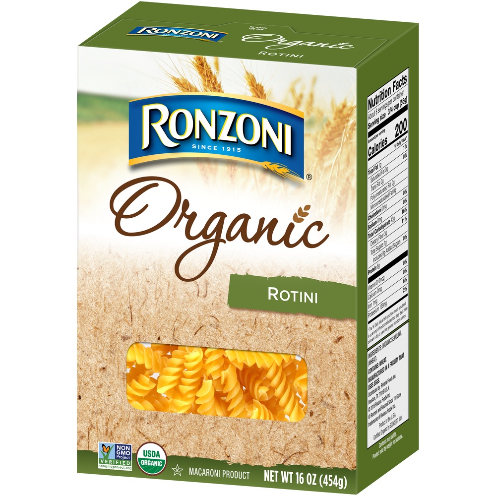 slide 3 of 8, Ronzoni 100% Organic Rotini, 16 oz