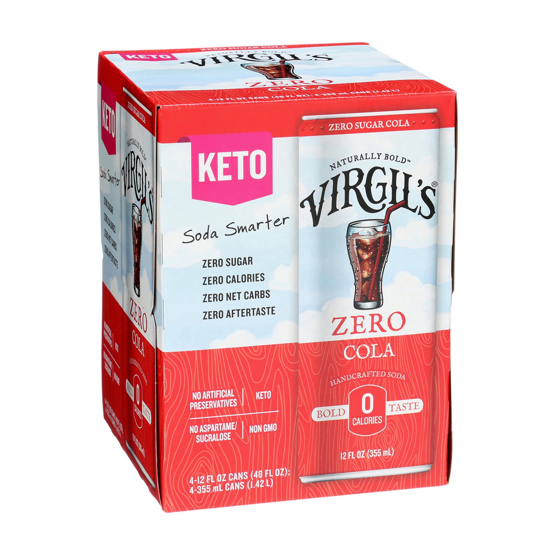slide 1 of 1, Virgil's Virgils Zero Sugar Cola - 12 oz, 48 oz