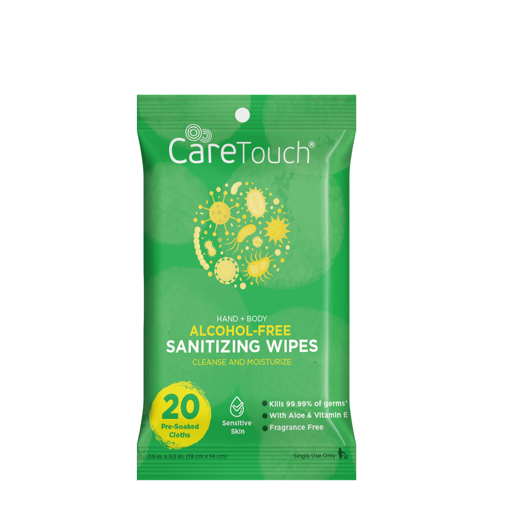 slide 1 of 1, CareTouch Hand + Body Alcohol Free Sanitizing Wipes - Sensitive Skin, 12 ct